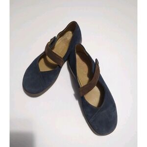 Hotter Wren Mary Jane Suede Navy Blue Comfort Nautical Suede Slip On Flat 8.5